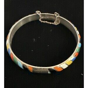 Vintage Sterling Silver Bangle Enamel Bracelet #1